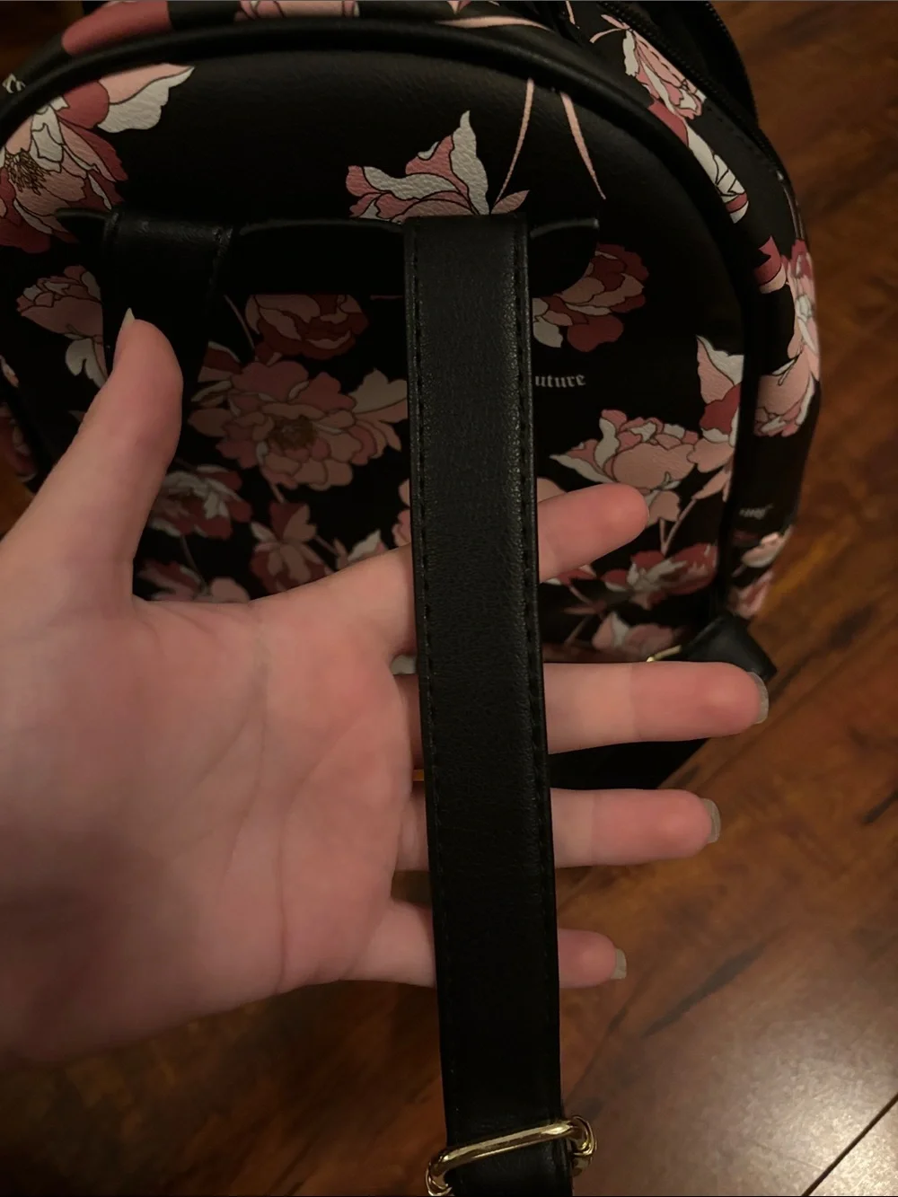 Juicy Couture Black Floral Mini Backpack with Pink Roses